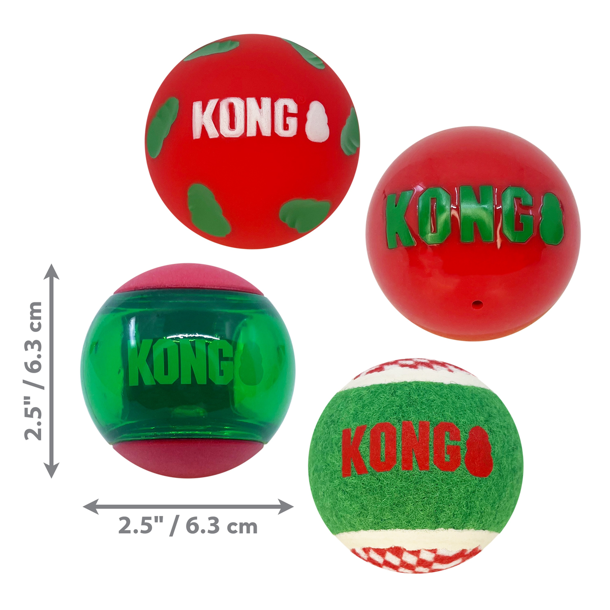 KONG Holiday Occasions Balls 4-pk Dog Toy Md - Image 3