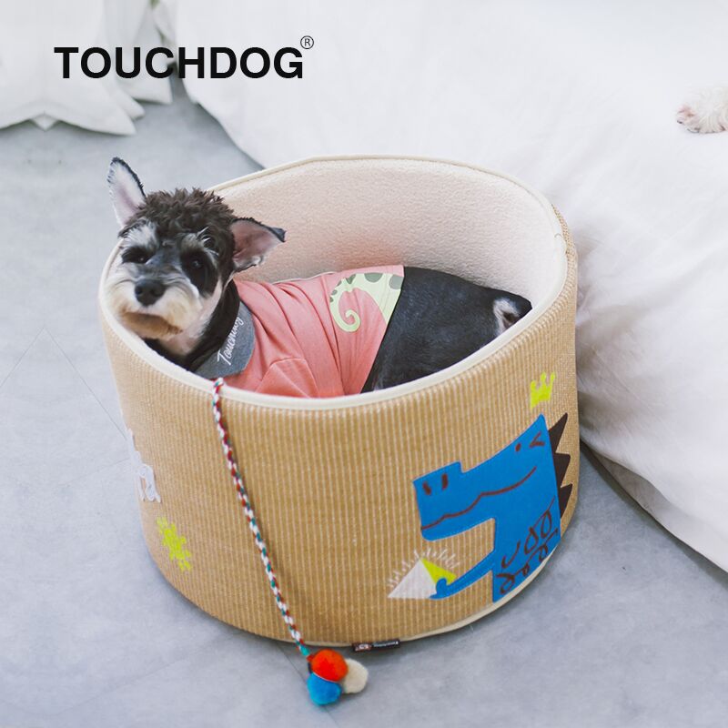 Touchcat 'Claw-ver Nest' Rounded Scratching Cat Bed w/ Teaser Toy - Image 2