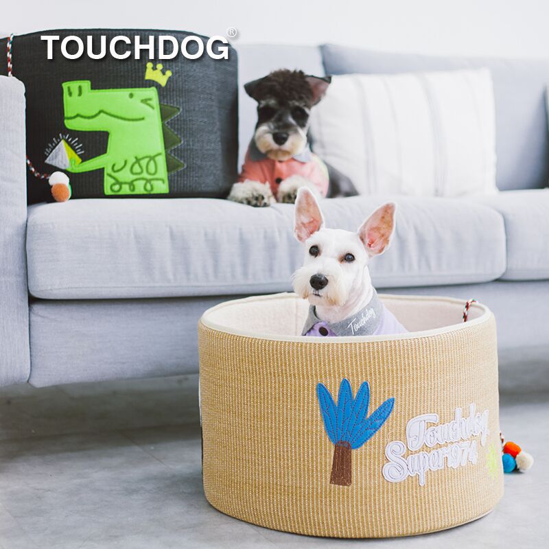Touchcat 'Claw-ver Nest' Rounded Scratching Cat Bed w/ Teaser Toy - Image 3