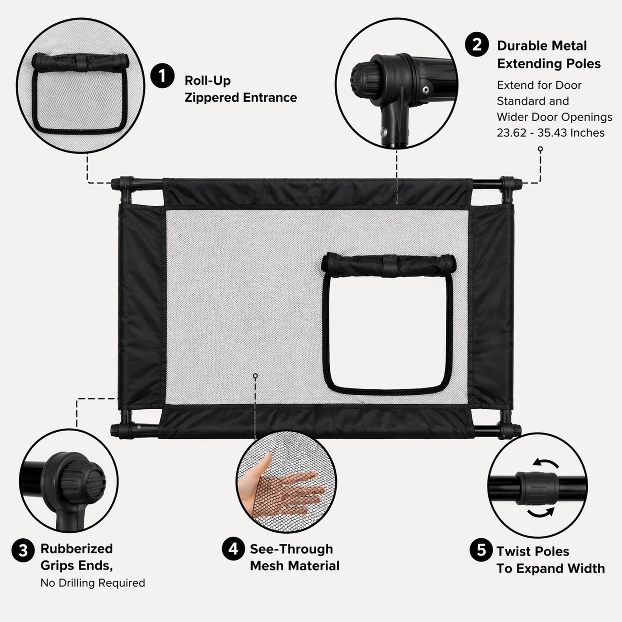 Pet Life ® 'Porta Gate' Anti-Drilling Nylon Mesh Collapsible Folding Travel Safety Pet Cat Dog Gate w/ Zippered Entrance - Image 3