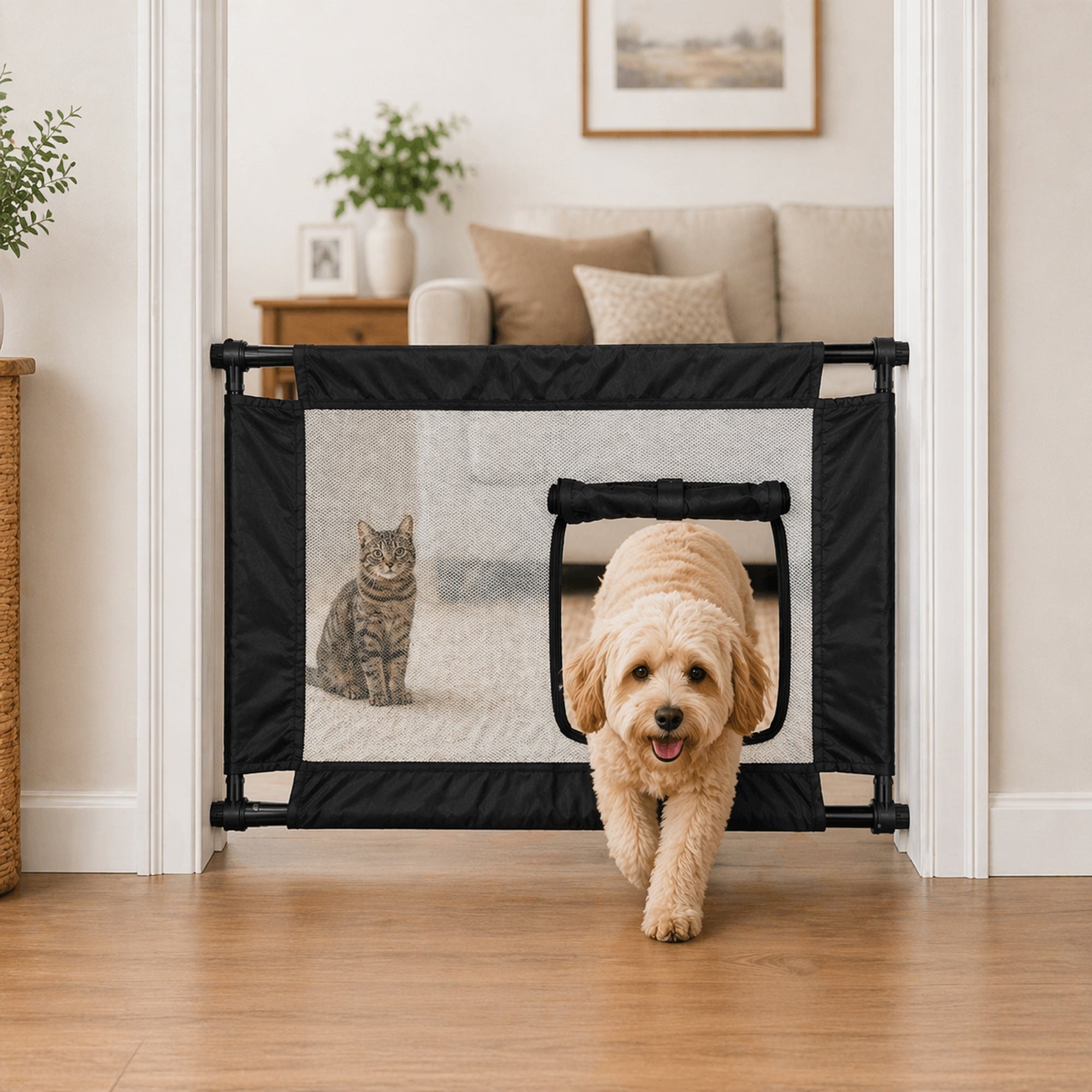 Pet Life ® 'Porta Gate' Anti-Drilling Nylon Mesh Collapsible Folding Travel Safety Pet Cat Dog Gate w/ Zippered Entrance - Image 4