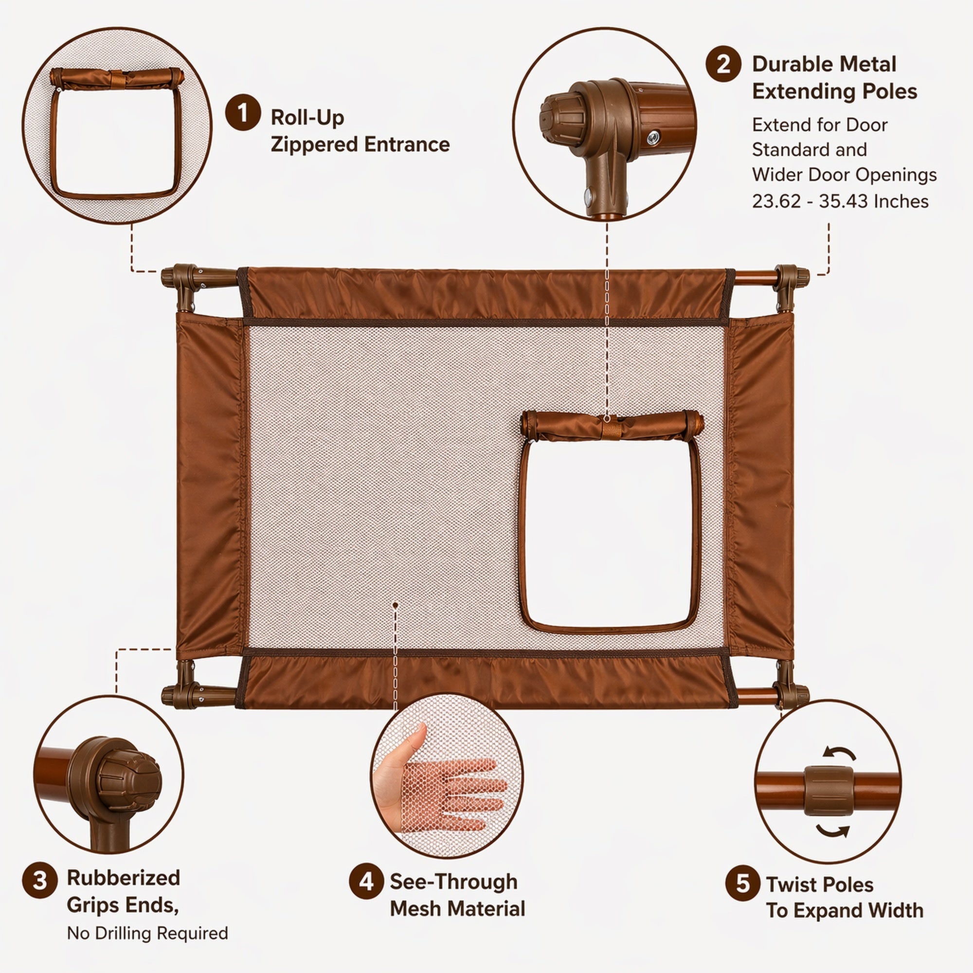 Pet Life ® 'Porta Gate' Anti-Drilling Nylon Mesh Collapsible Folding Travel Safety Pet Cat Dog Gate w/ Zippered Entrance - Image 8