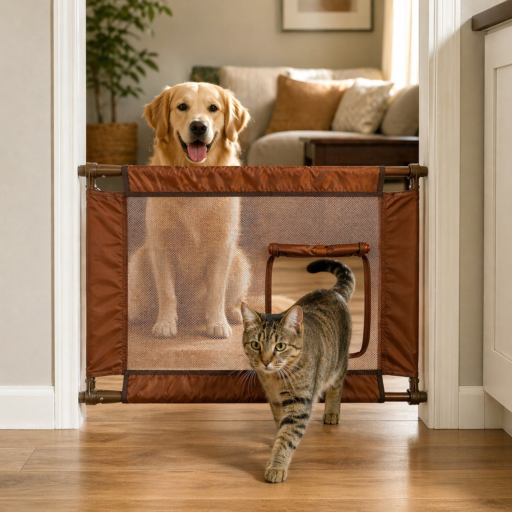 Pet Life ® 'Porta Gate' Anti-Drilling Nylon Mesh Collapsible Folding Travel Safety Pet Cat Dog Gate w/ Zippered Entrance - Image 9