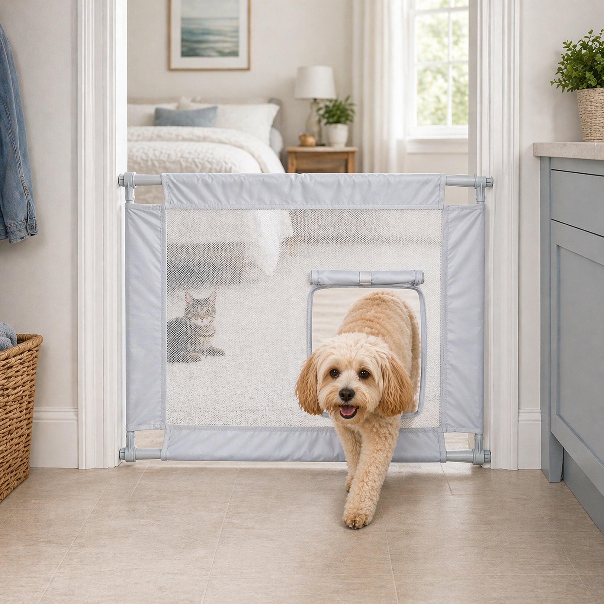 Pet Life ® 'Porta Gate' Anti-Drilling Nylon Mesh Collapsible Folding Travel Safety Pet Cat Dog Gate w/ Zippered Entrance - Image 16
