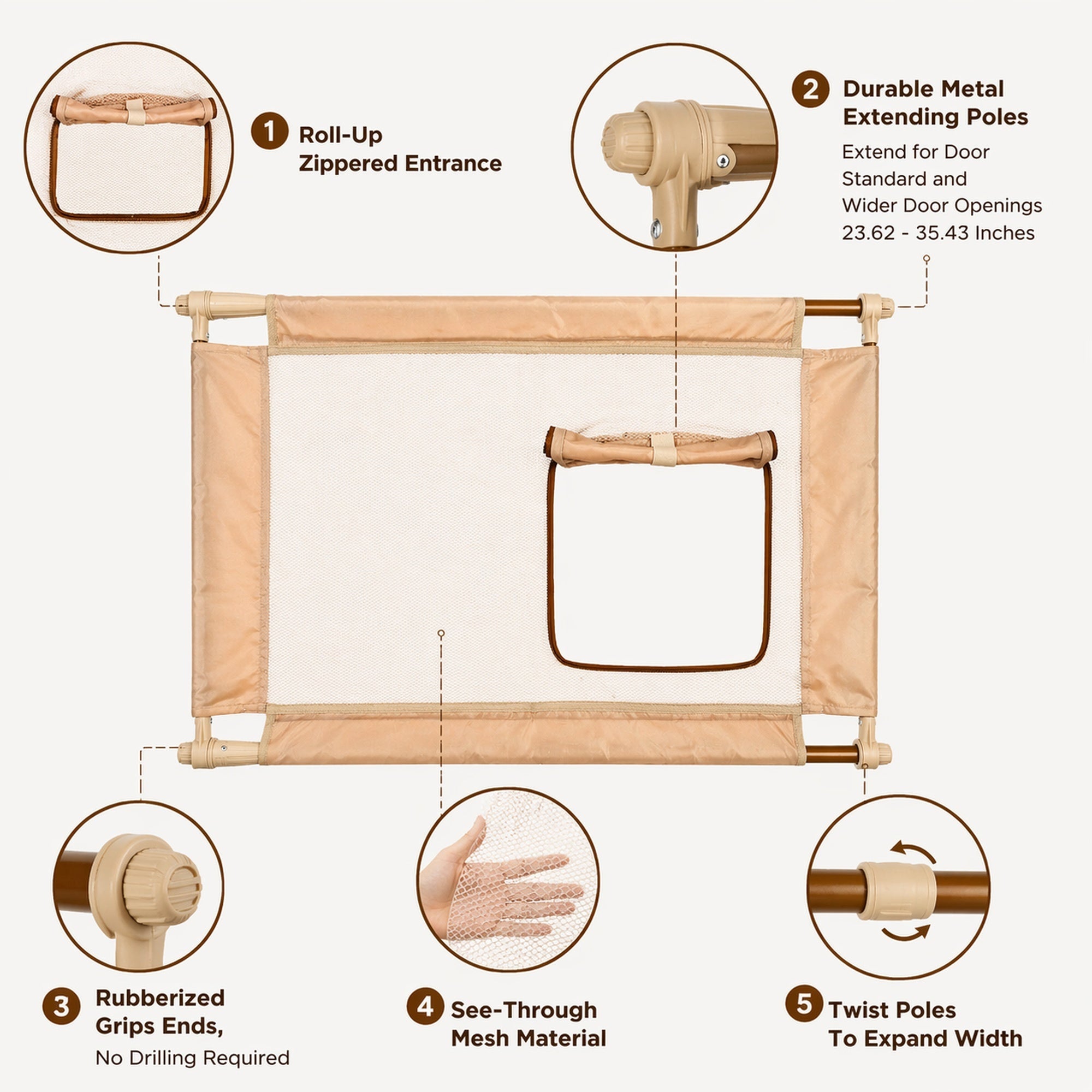 Pet Life ® 'Porta Gate' Anti-Drilling Nylon Mesh Collapsible Folding Travel Safety Pet Cat Dog Gate w/ Zippered Entrance - Image 20