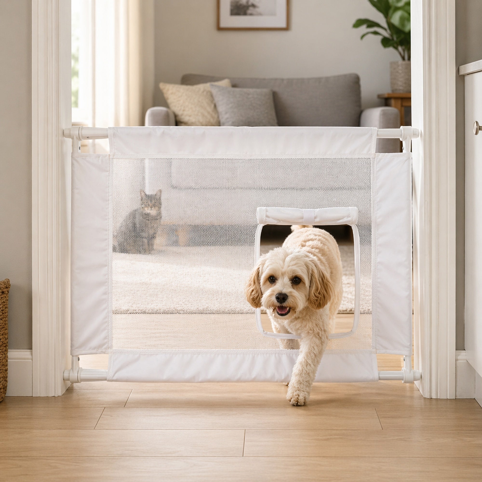 Pet Life ® 'Porta Gate' Anti-Drilling Nylon Mesh Collapsible Folding Travel Safety Pet Cat Dog Gate w/ Zippered Entrance - Image 28