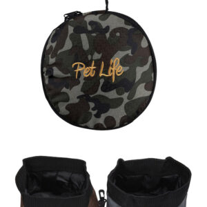 Pet Life ® 'Dual Folding' Waterproof Food and Water Collapsible Folding Travel Pet Cat Dog Bowl Feeder Waterer Fountain