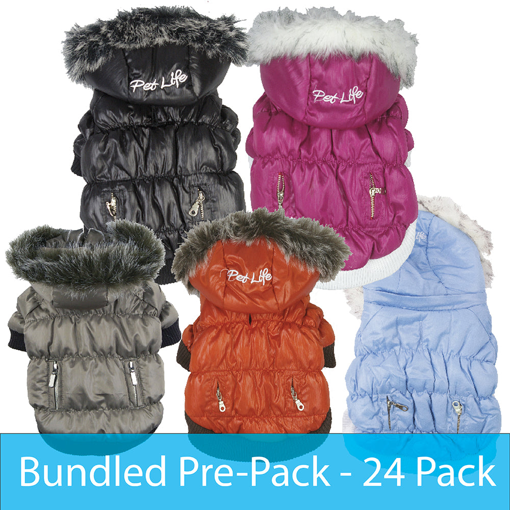 Pet Life ® Classic Metallic Fashion 3M Insulated Dog Coat w/ Removable Hood – 24 Pack