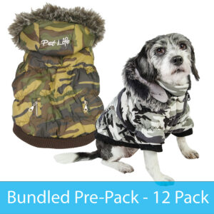 Pet Life ® Classic Metallic Fashion 3M Insulated Dog Coat w/ Removable Hood – Camo - 12 Pack