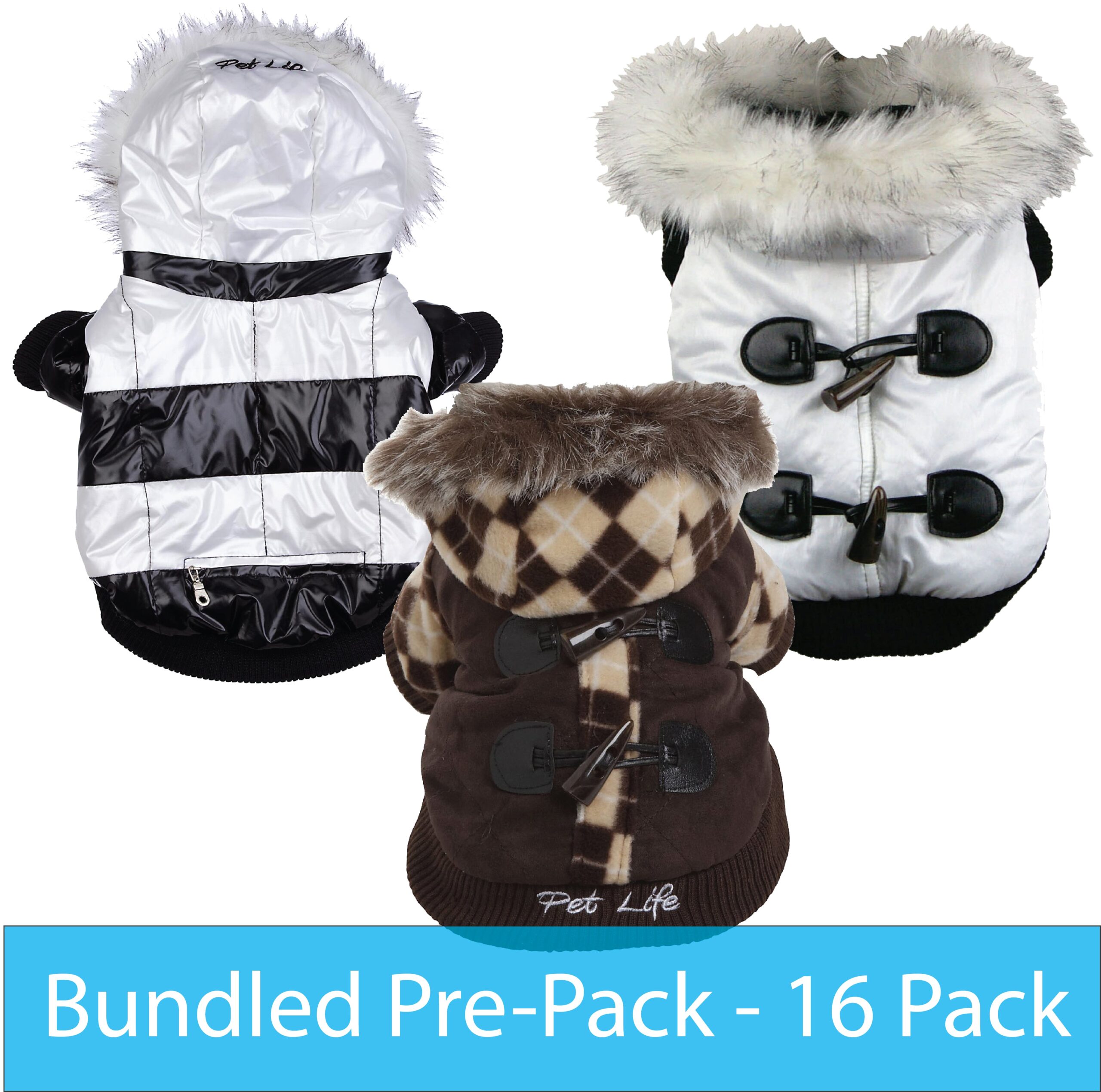 Pet Life ® Insulated Multi-Style Parka Dog Coat Bundle – 16 Pack