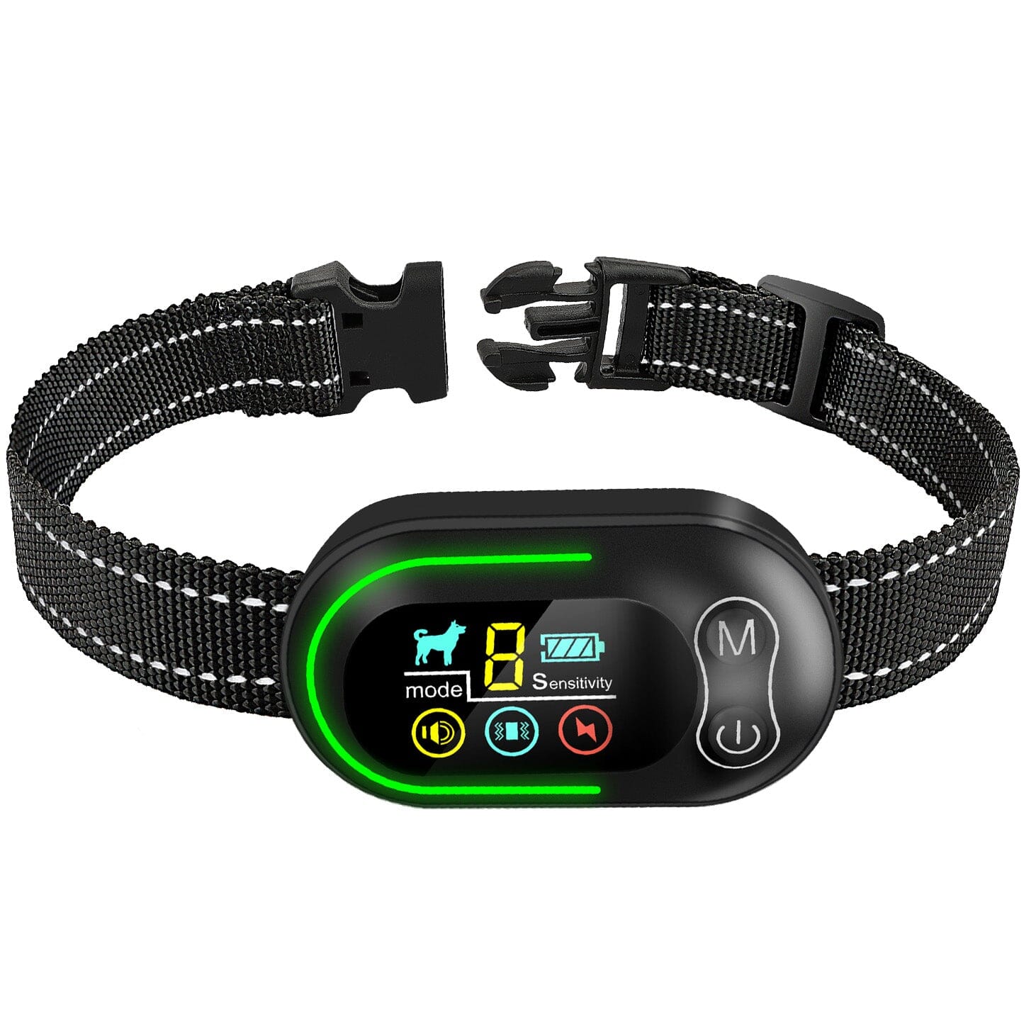 Pet Life ® Digi-Bark LED 5-Level Sensitivity and 6-Step Automated Beep Vibration and Stimulation Anti-Bark Dog Collar
