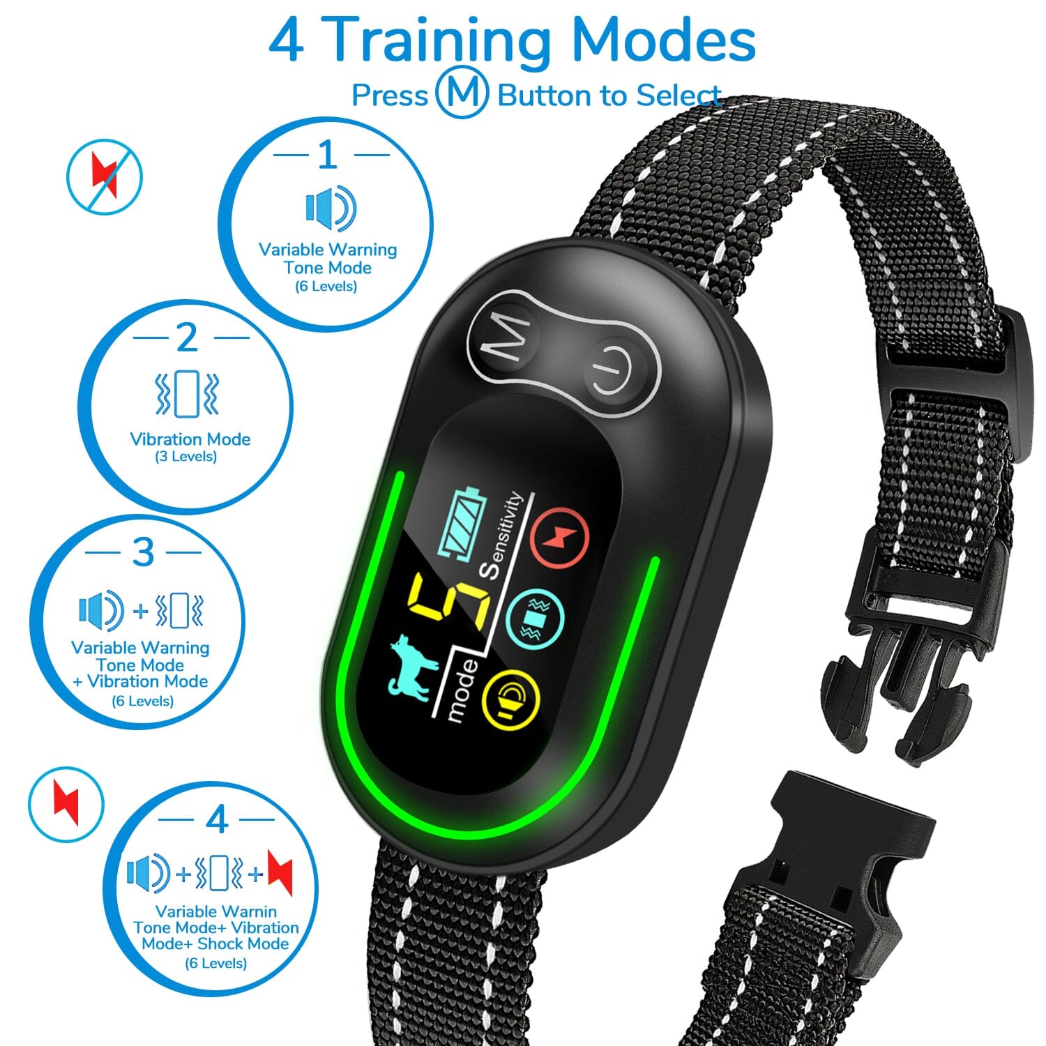 Pet Life ® Digi-Bark LED 5-Level Sensitivity and 6-Step Automated Beep Vibration and Stimulation Anti-Bark Dog Collar - Image 2