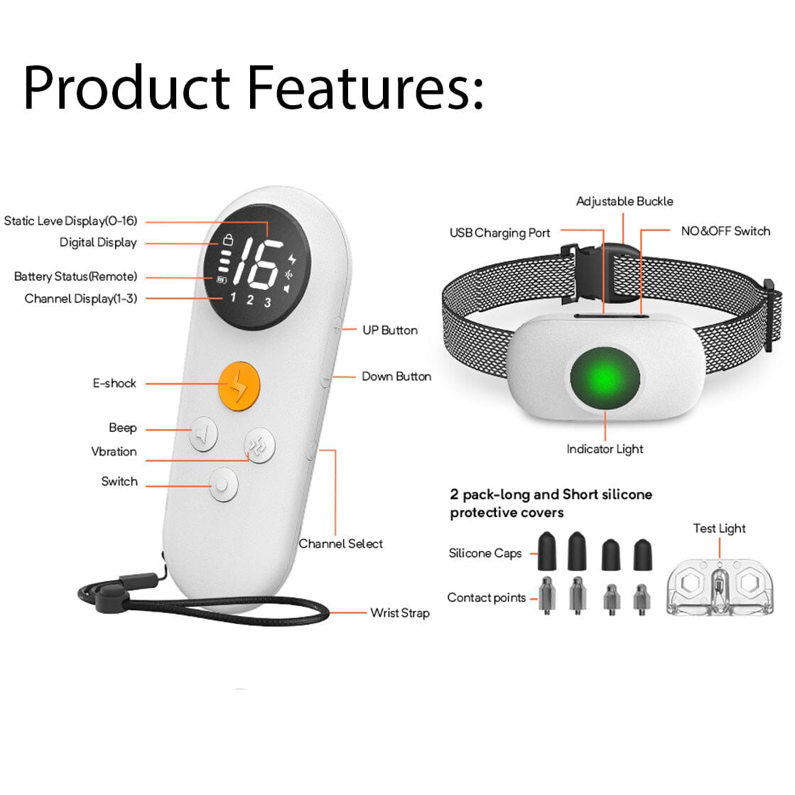 Pet Life ® Ellipse LED 1-to-3 Dog 550-Yard Range 16-Level Vibration Sound and Stimulation Training Dog Collar Additional Receiver - White - Image 3
