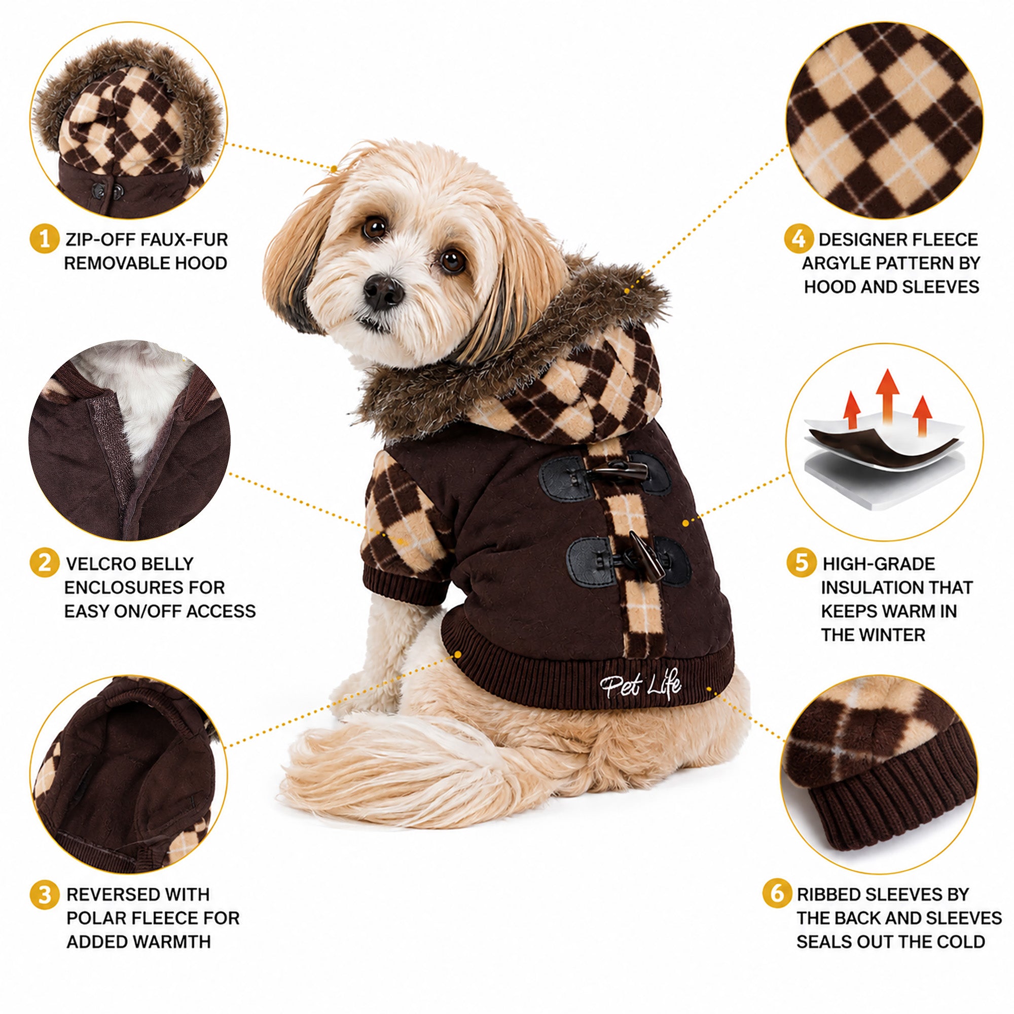 Pet Life ® 'Aygyle Style' 3M Insulated Designer Patterned Suede Dog Coat w/ Removable Hood - Image 4