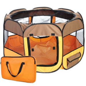 Pet Life ® 'All-Terrain' Lightweight Easy Folding Wire-Framed Collapsible Travel Pet Dog Playpen crate - Brown And Orange