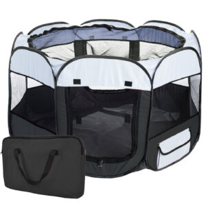 Pet Life ® 'All-Terrain' Lightweight Easy Folding Wire-Framed Collapsible Travel Pet Dog Playpen crate - Black And White