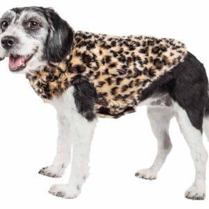 Pet Life ® Luxe 'Poocheetah' Ravishing Designer Spotted Cheetah Patterned Mink Fur Dog Coat Jacket
