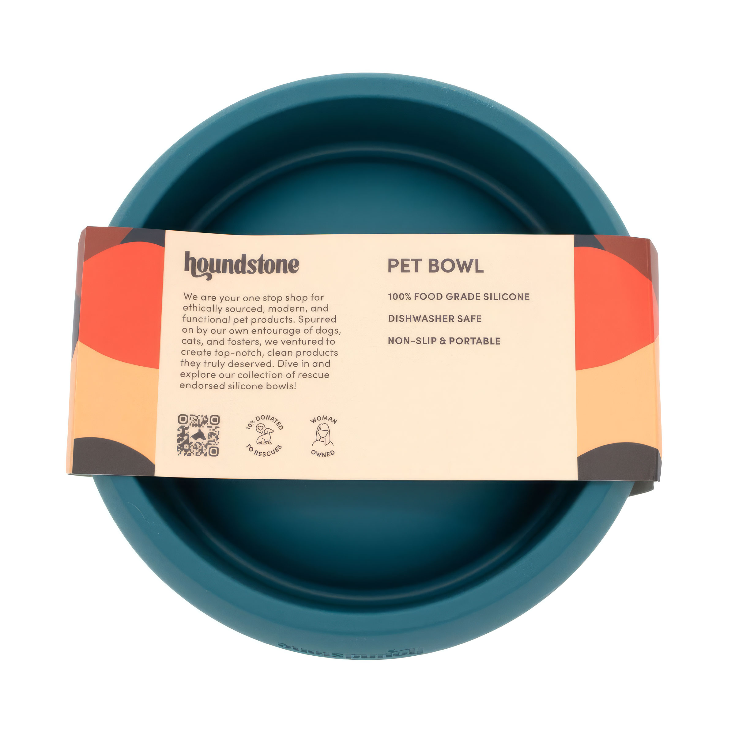 houndstone silicone dog food bowl back image with packaging