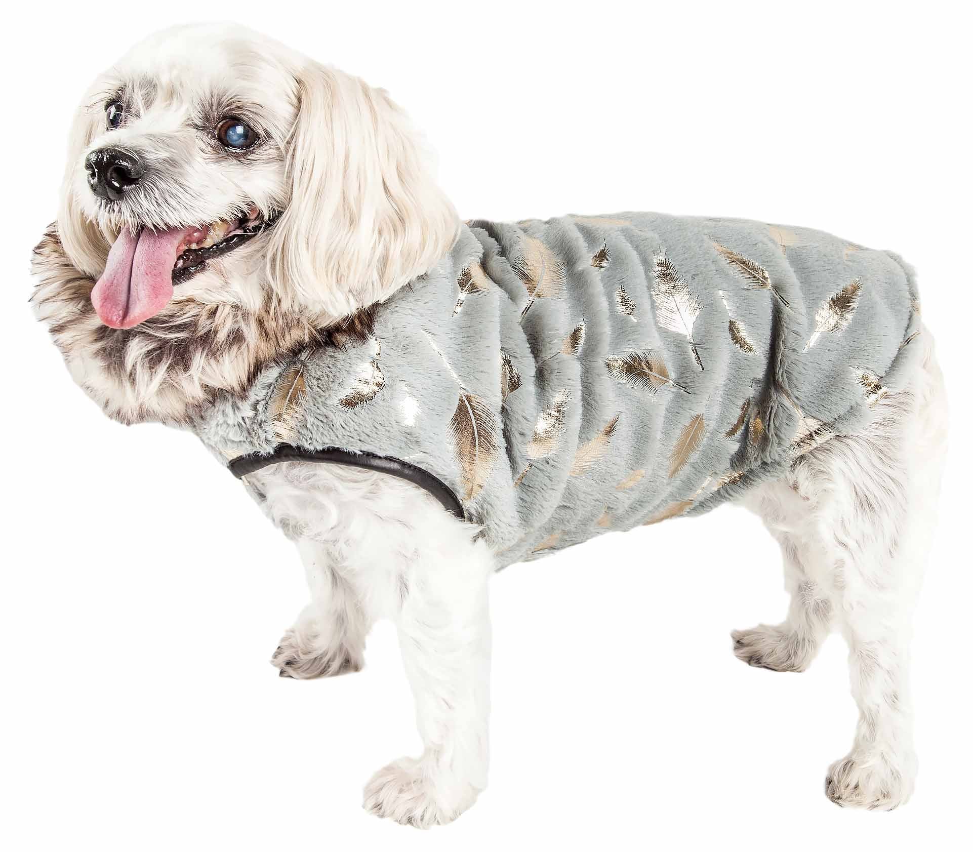 Pet Life ® Luxe 'Gold-Wagger' Gold-Leaf Designer Fur Dog Jacket Coat - Image 2