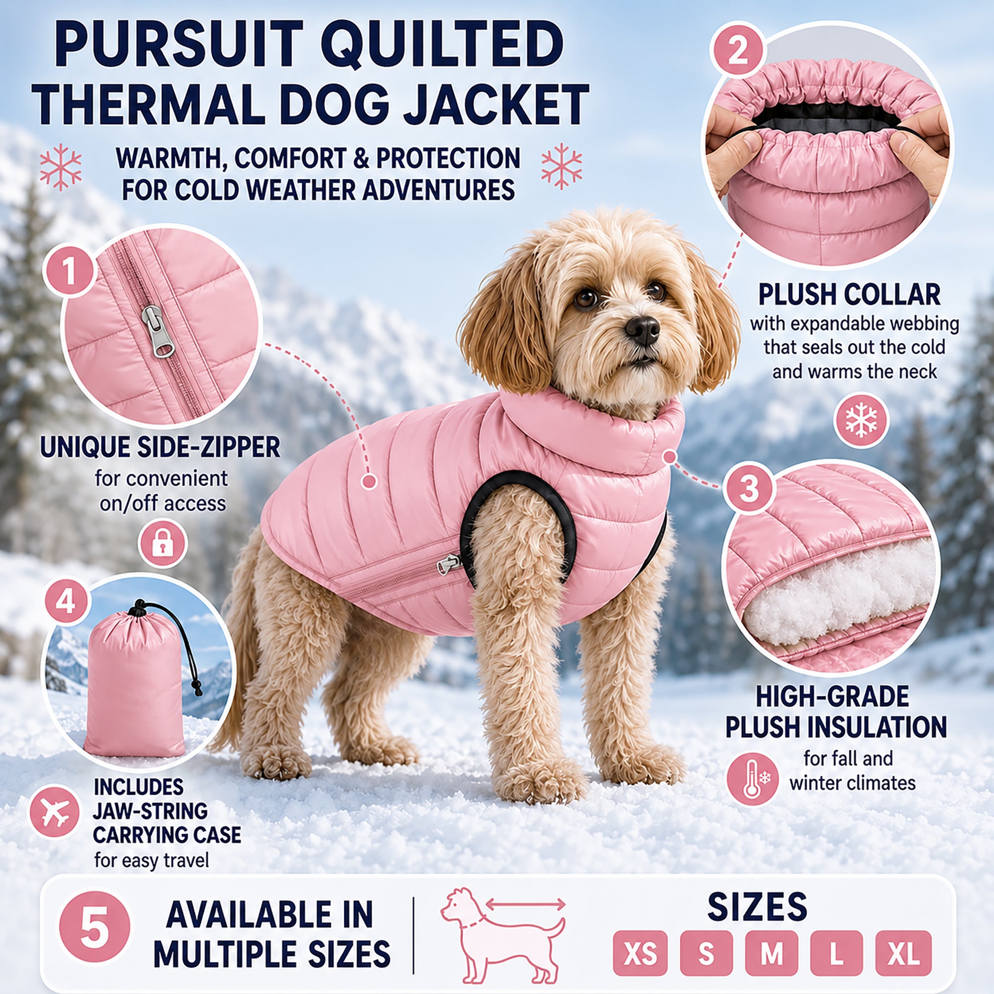 Pet Life ® 'Pursuit' Quilted Ultra-Plush Thermal Dog Jacket - Pink - Image 3