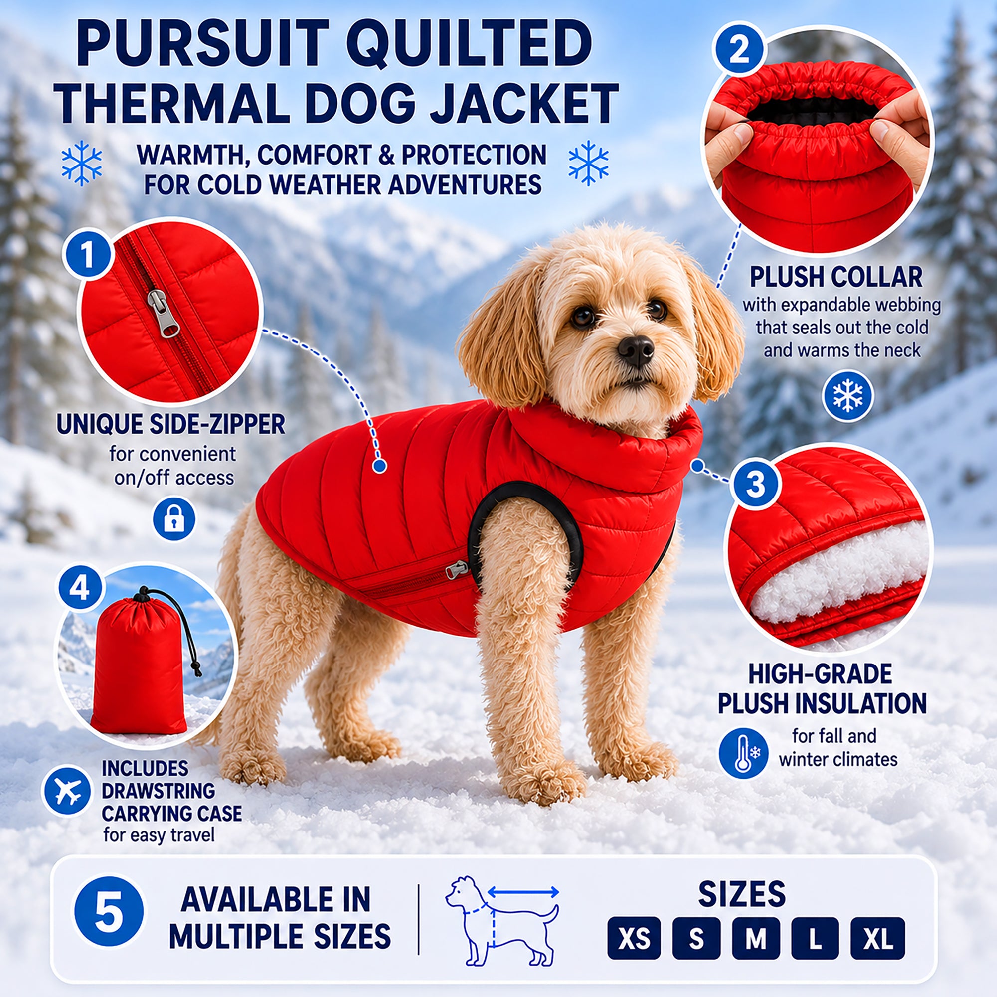 Pet Life ® 'Pursuit' Quilted Ultra-Plush Thermal Dog Jacket - Red - Image 3