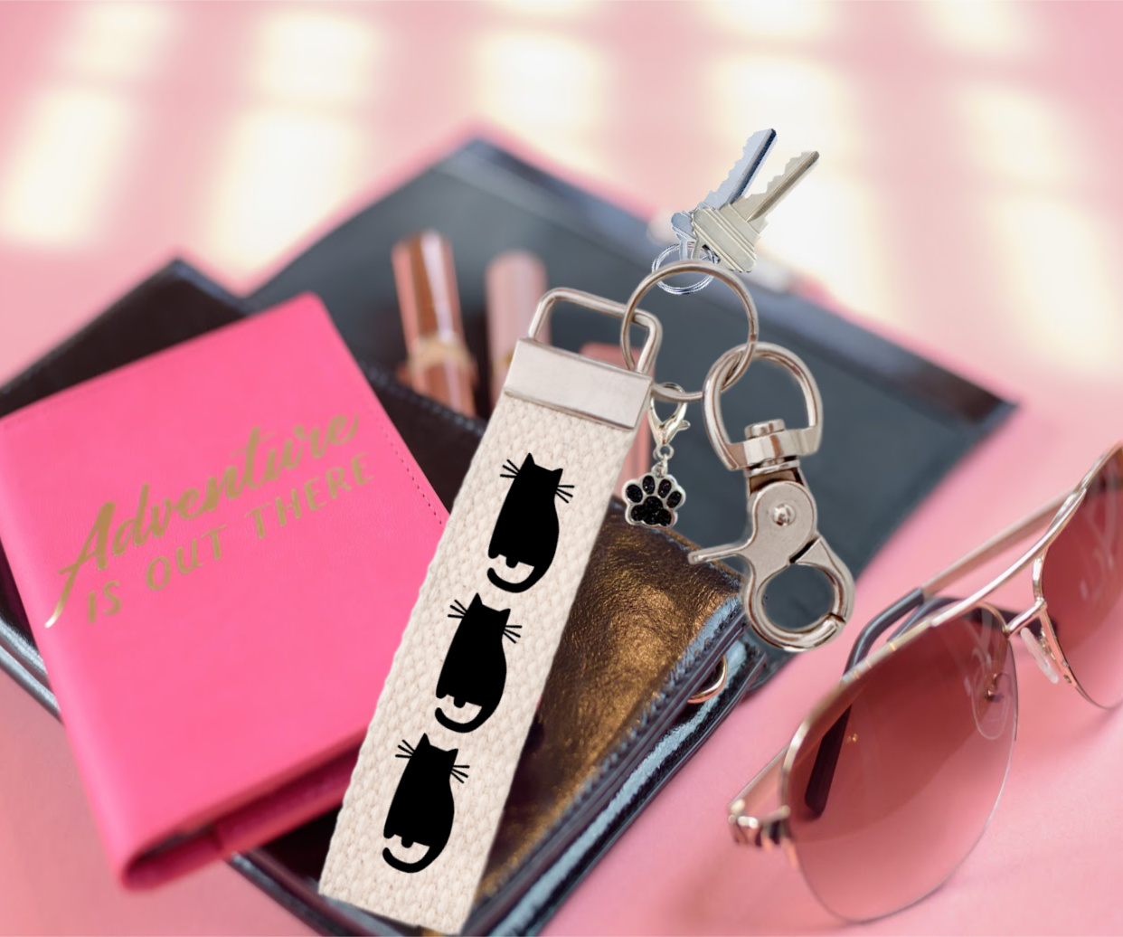 Keychain, Key chain, Cat Mom, Pet Lover Gift, Key Fob, with Removable Charm, Wristlet - Image 2