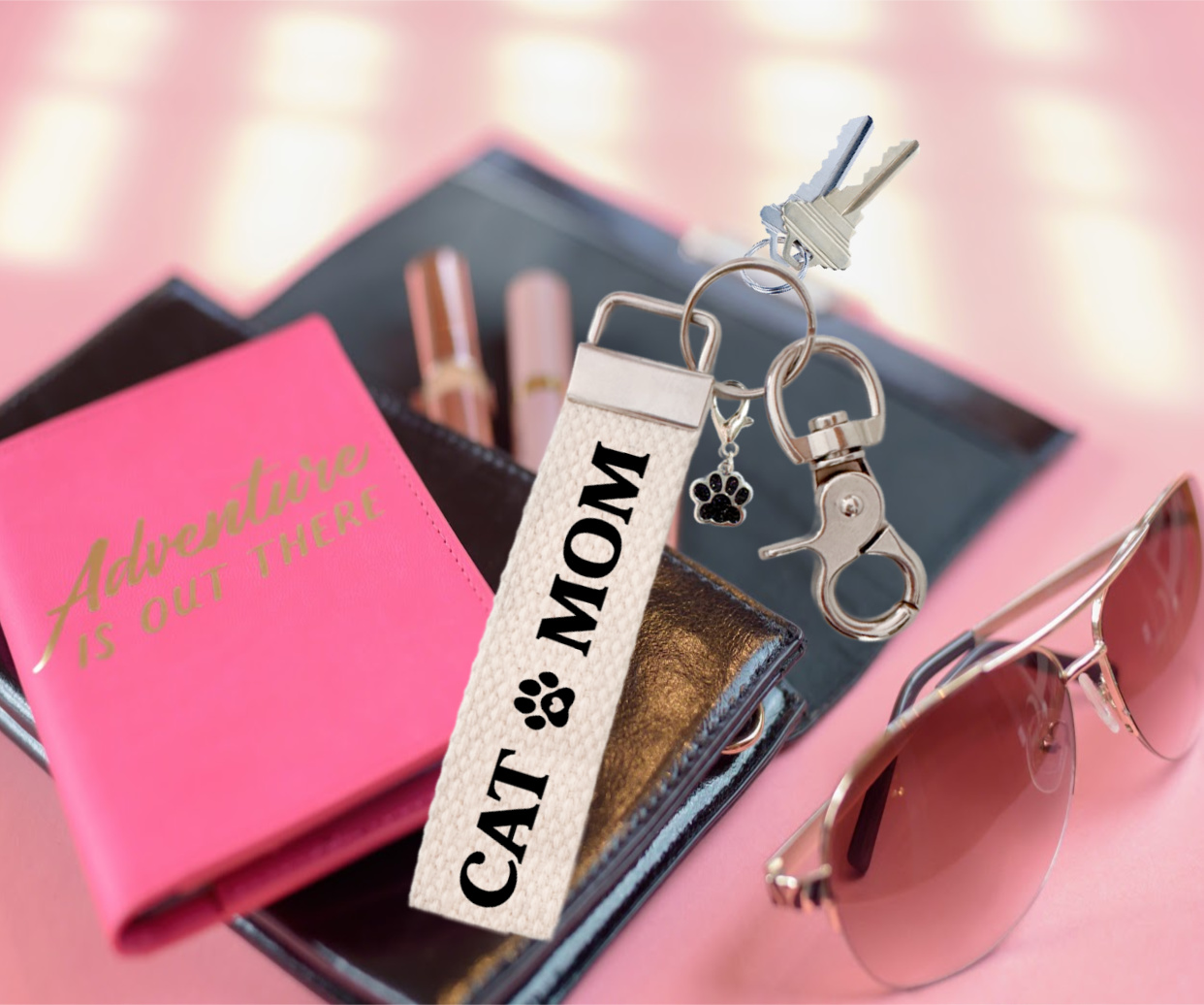 Keychain, Key chain, Cat Mom, Pet Lover Gift, Key Fob, with Removable Charm - Image 2