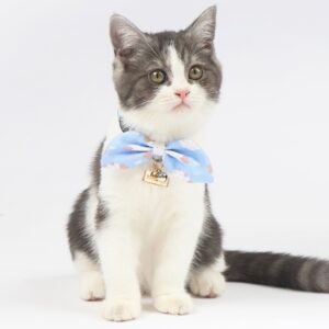 Touchcat ® Shepherd Patterned Designer Cat Collar with Bow - Baby Blue