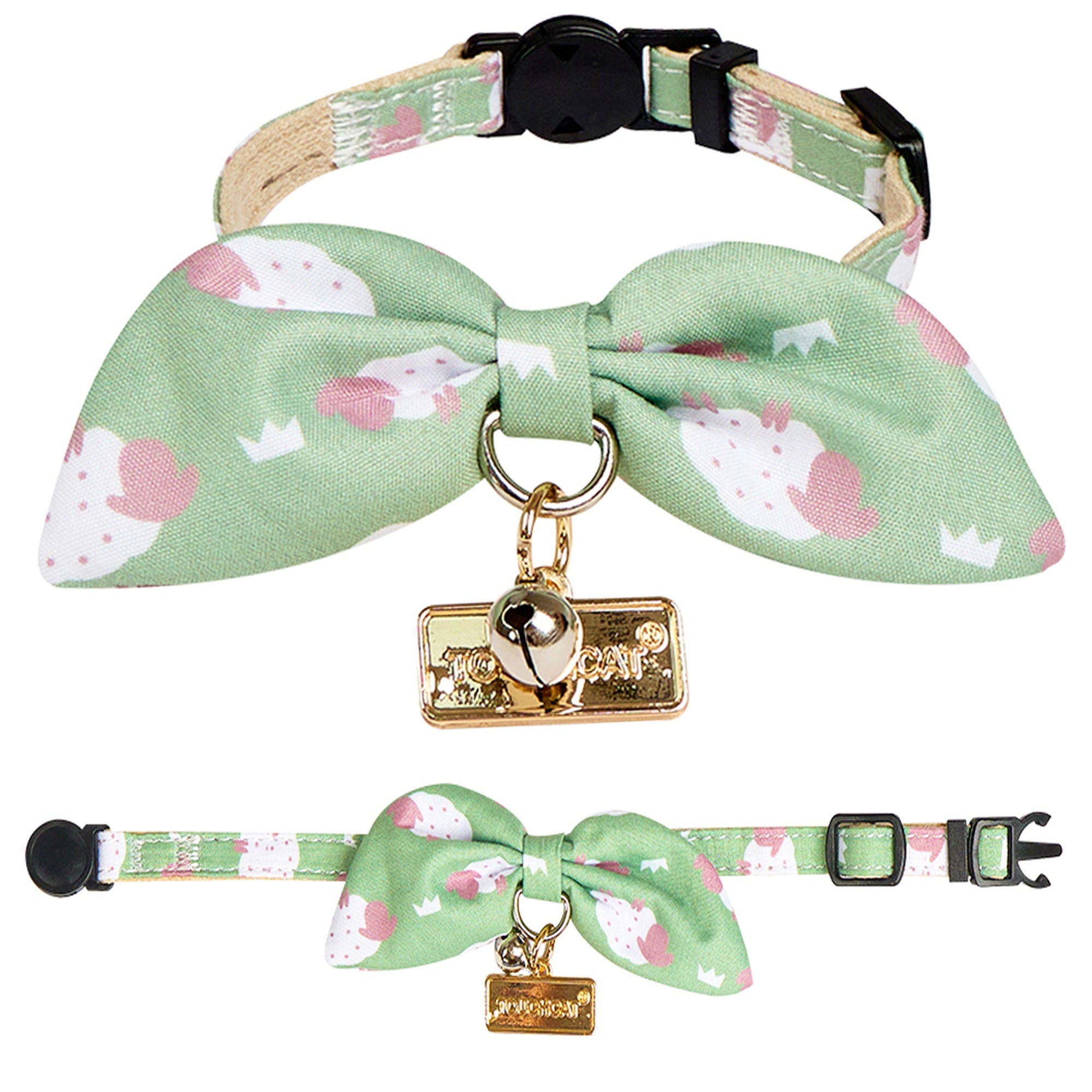 Touchcat ® Shepherd Patterned Designer Cat Collar with Bow - Green - Image 3