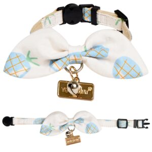 Touchcat ® Pineapple Patterned Designer Cat Collar with Bow - Blue