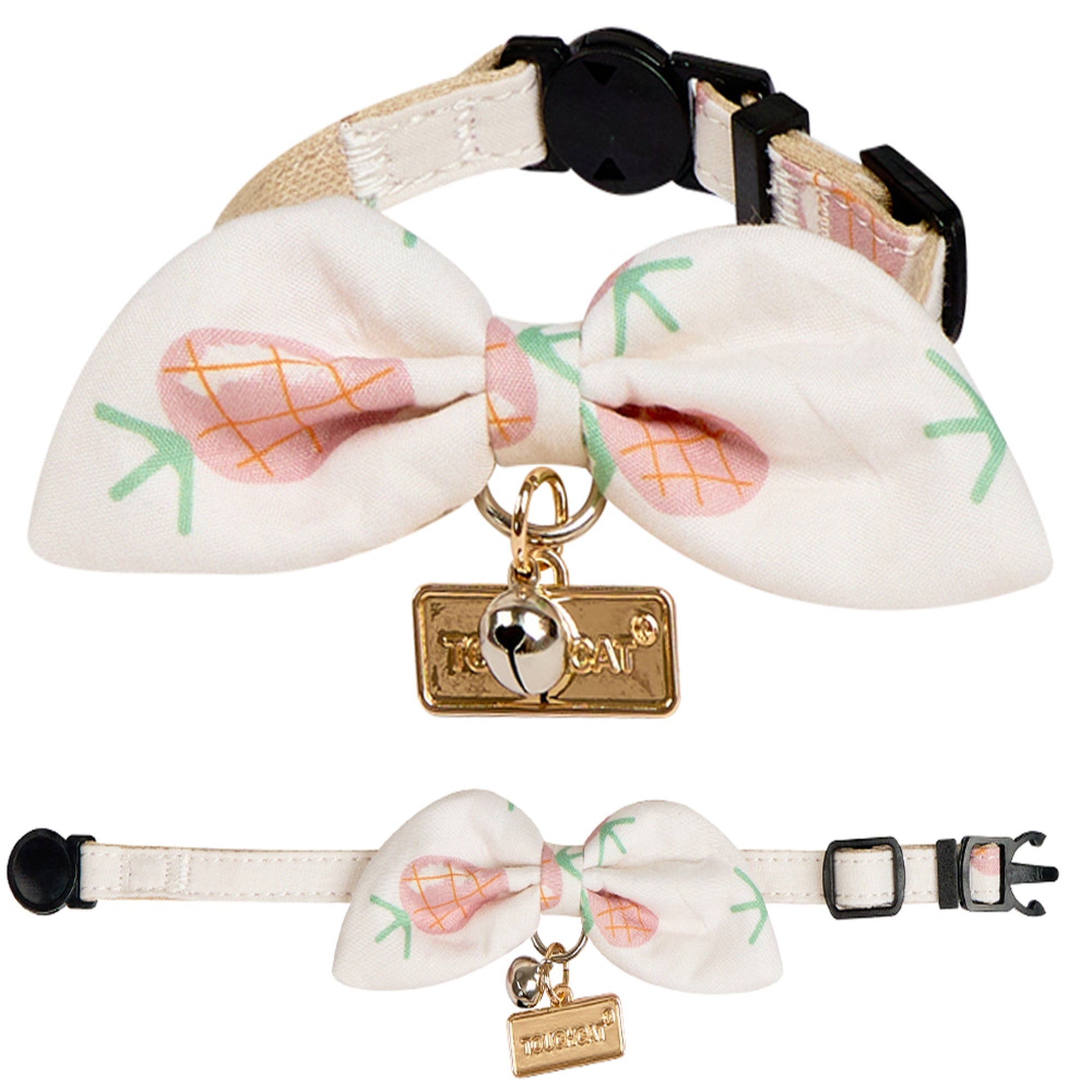 Touchcat ® Pineapple Patterned Designer Cat Collar with Bow - Pink - Image 3