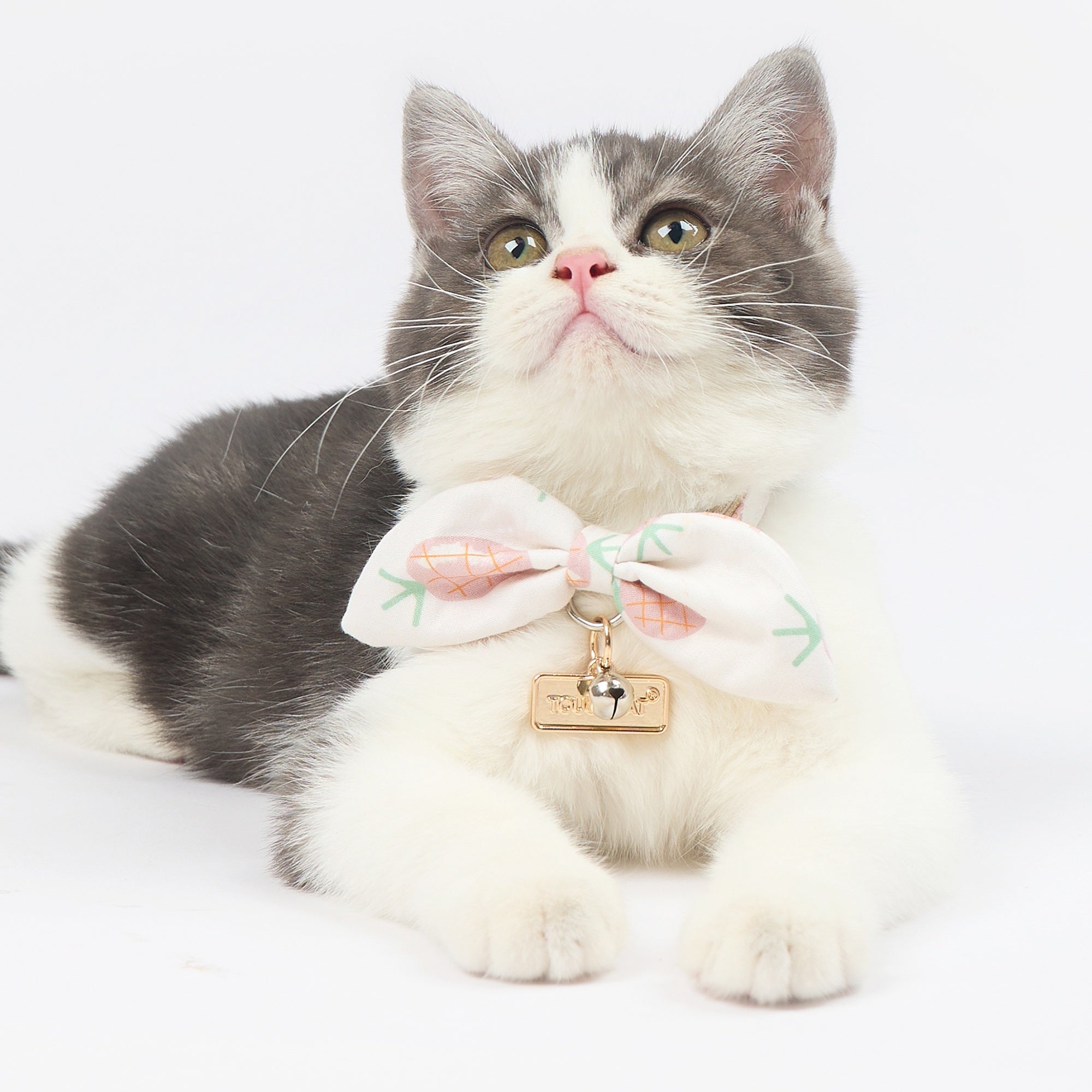 Touchcat ® Pineapple Patterned Designer Cat Collar with Bow - Pink - Image 4