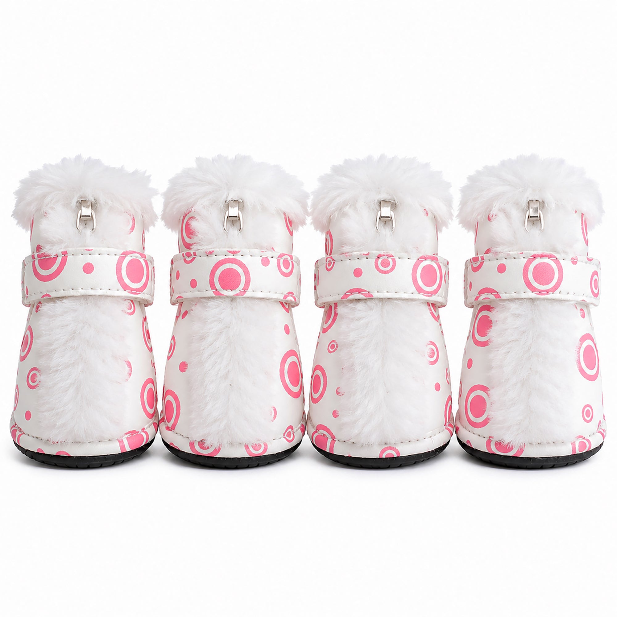 Pet Life ® Fur-Comfort 3M Insulated Fashion Fur and PVC Waterproof Winter Dog Boots - Set of 4 - Pink & White