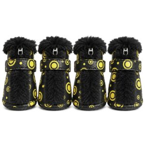 Pet Life ® Fur-Comfort 3M Insulated Fashion Fur and PVC Waterproof Winter Dog Boots - Set of 4 - Black & Yellow