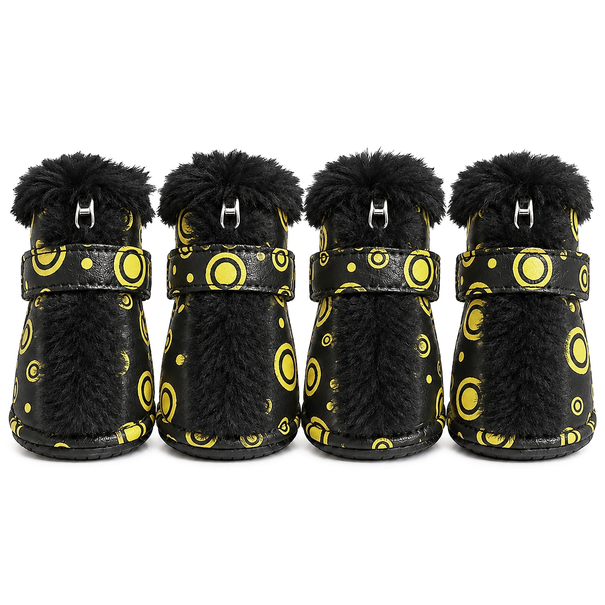 Pet Life ® Fur-Comfort 3M Insulated Fashion Fur and PVC Waterproof Winter Dog Boots - Set of 4 - Black & Yellow