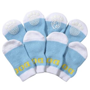 Pet Life ® Anti-Slip Rubberized Gripped Breathable Stretch Pet Dog Socks - Set of 4 - Blue & White
