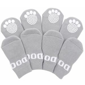 Pet Life ® Anti-Slip Rubberized Gripped Breathable Stretch Pet Dog Socks - Set of 4 - Grey