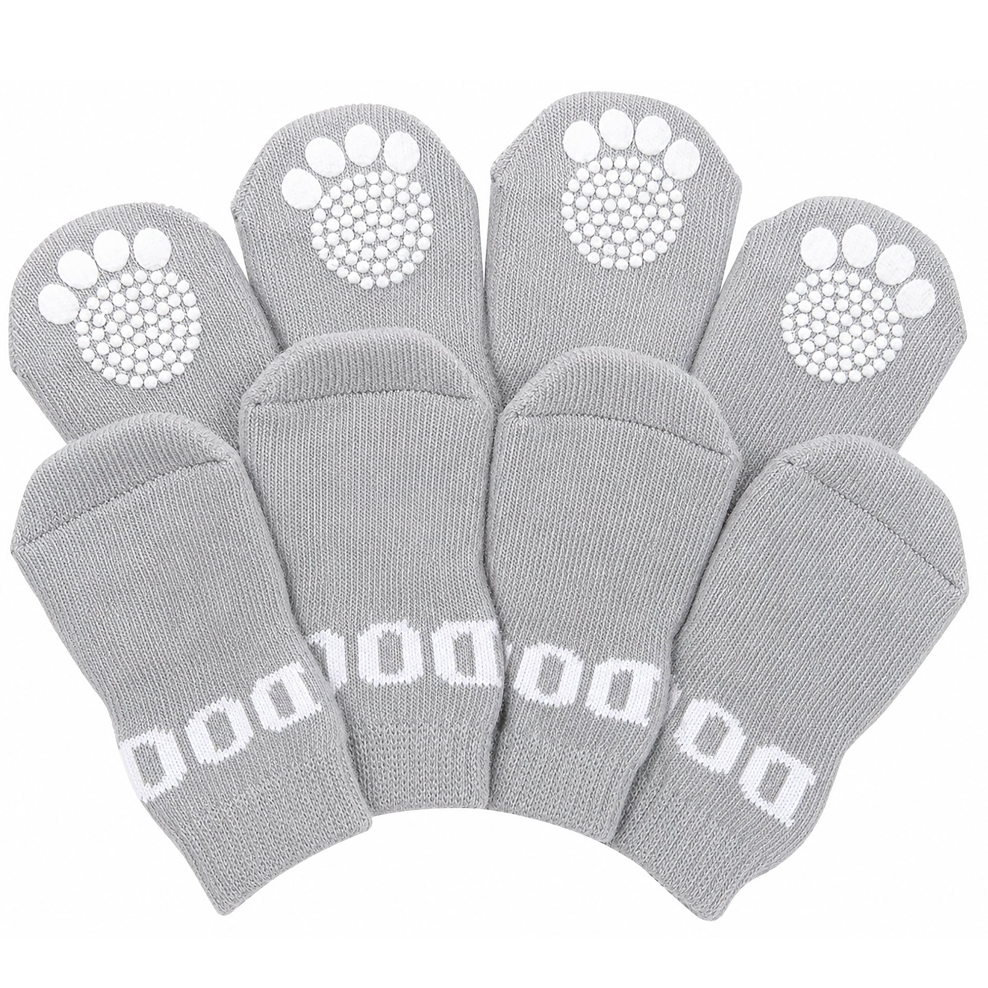 Pet Life ® Anti-Slip Rubberized Gripped Breathable Stretch Pet Dog Socks - Set of 4 - Grey