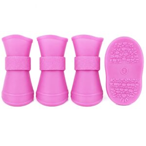 Pet Life ® Elastic Protective Multi-Usage All-Terrain Rubberized Dog Shoes - Set of 4 - Pink