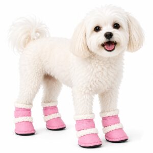 Pet Life ® 'Duggz' 3M Insulated Winter Fashion Dog Shoes Booties - Set of 4 - Pink & White