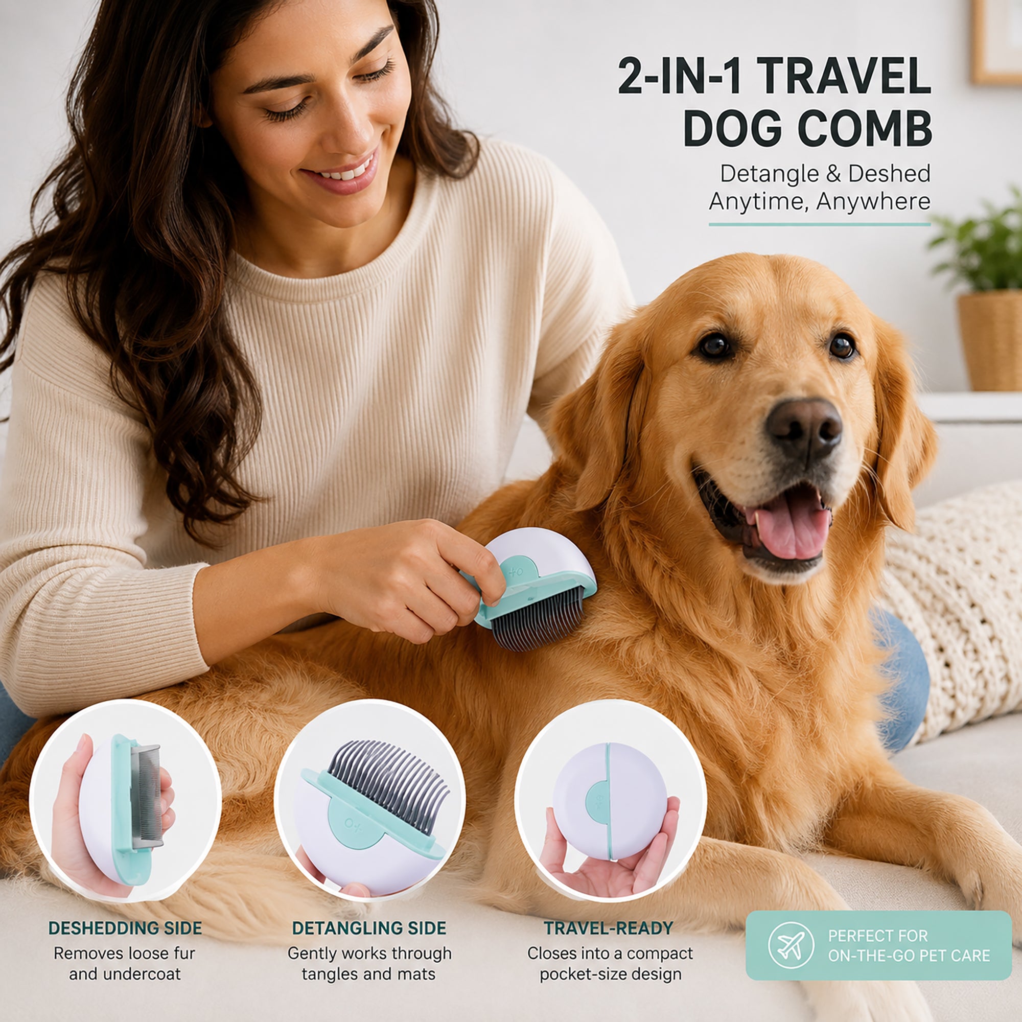 Pet Life ® 'LYNX' 2-in-1 Travel Connecting Grooming Pet Comb and Deshedder - Green - Image 3