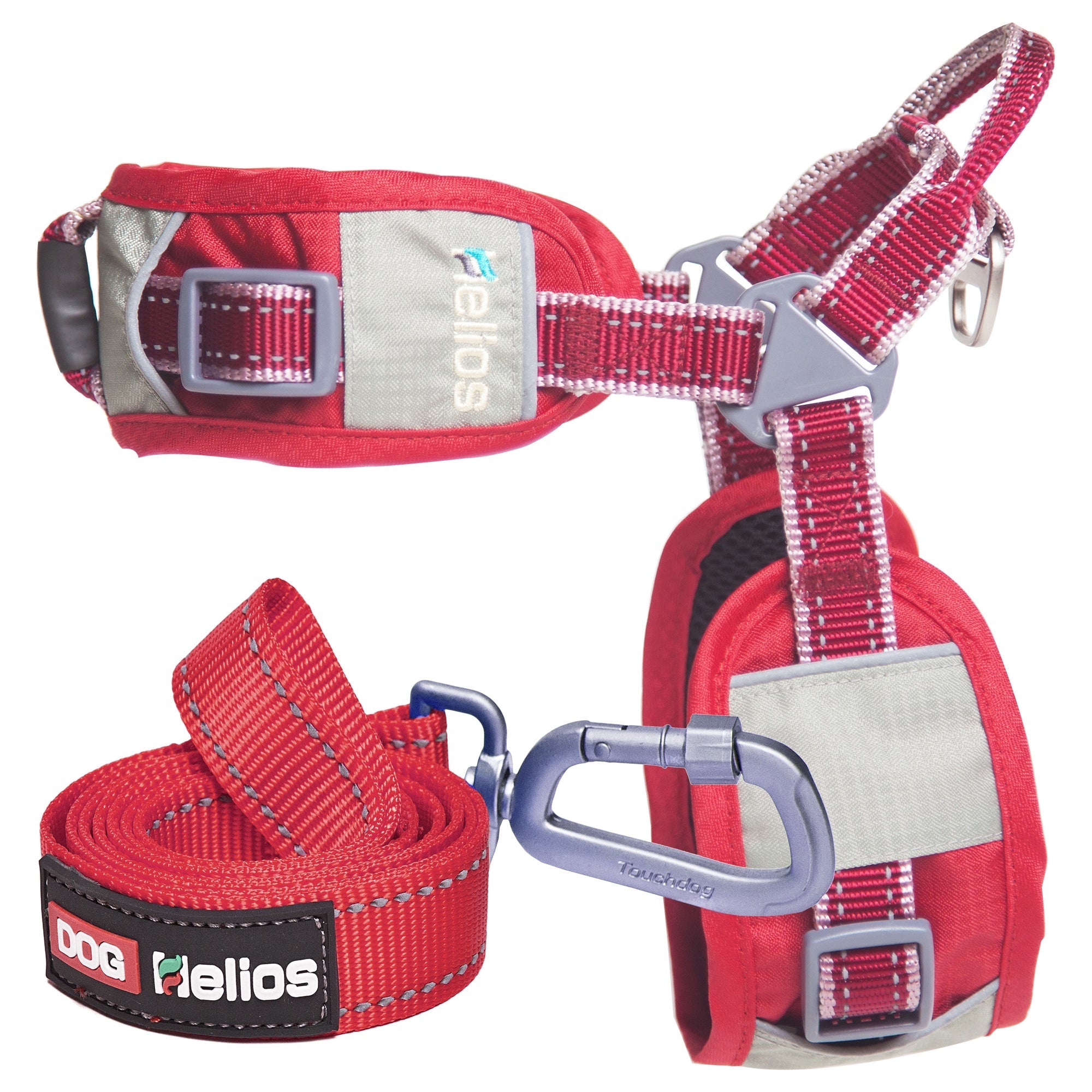 Dog Helios 'Geo-turf' Performance Adjustible and Reflective Dog Harness and Leash - Red