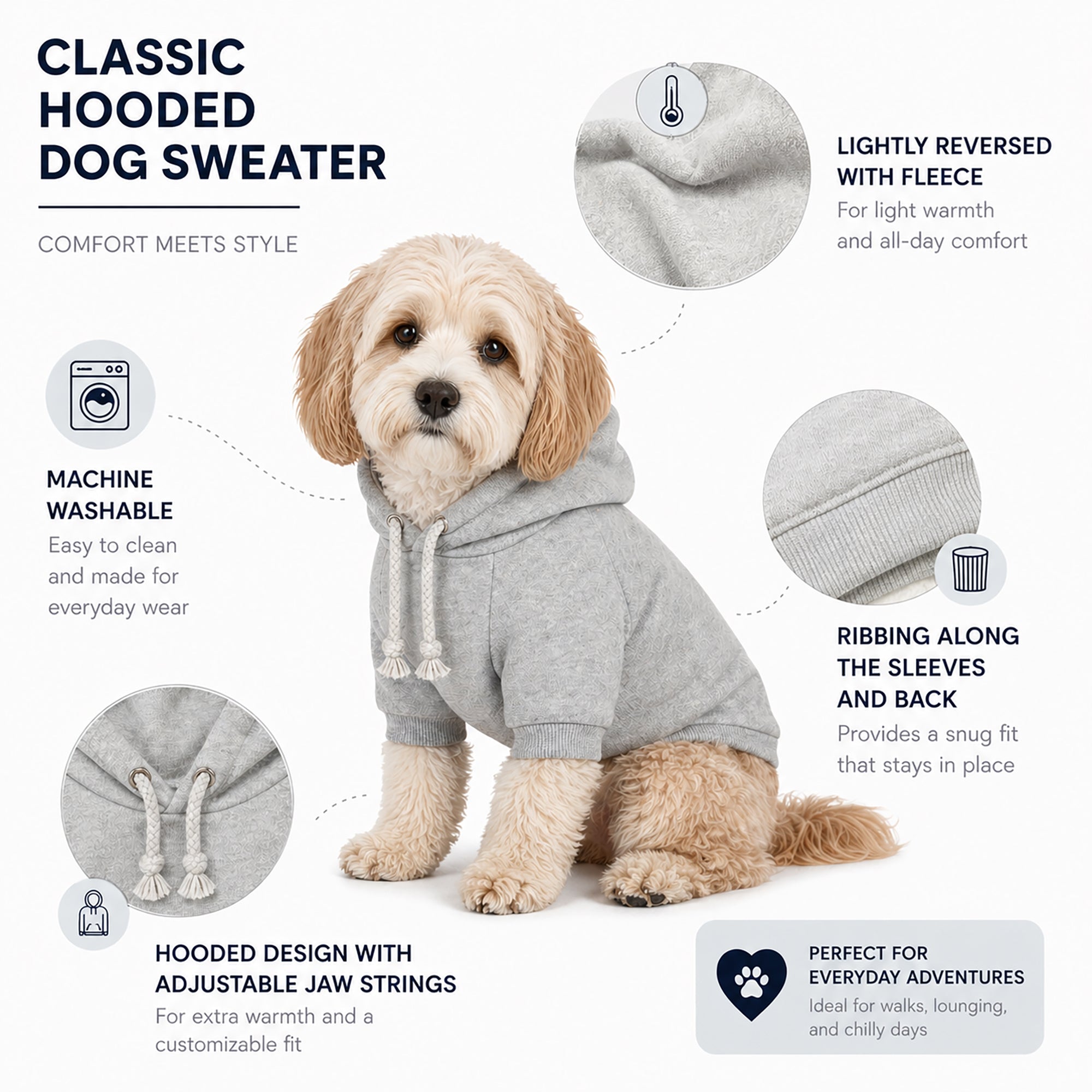 Pet Life ® 'American Classic' Fashion Plush Cotton Hooded Dog Sweater - Grey - Image 3