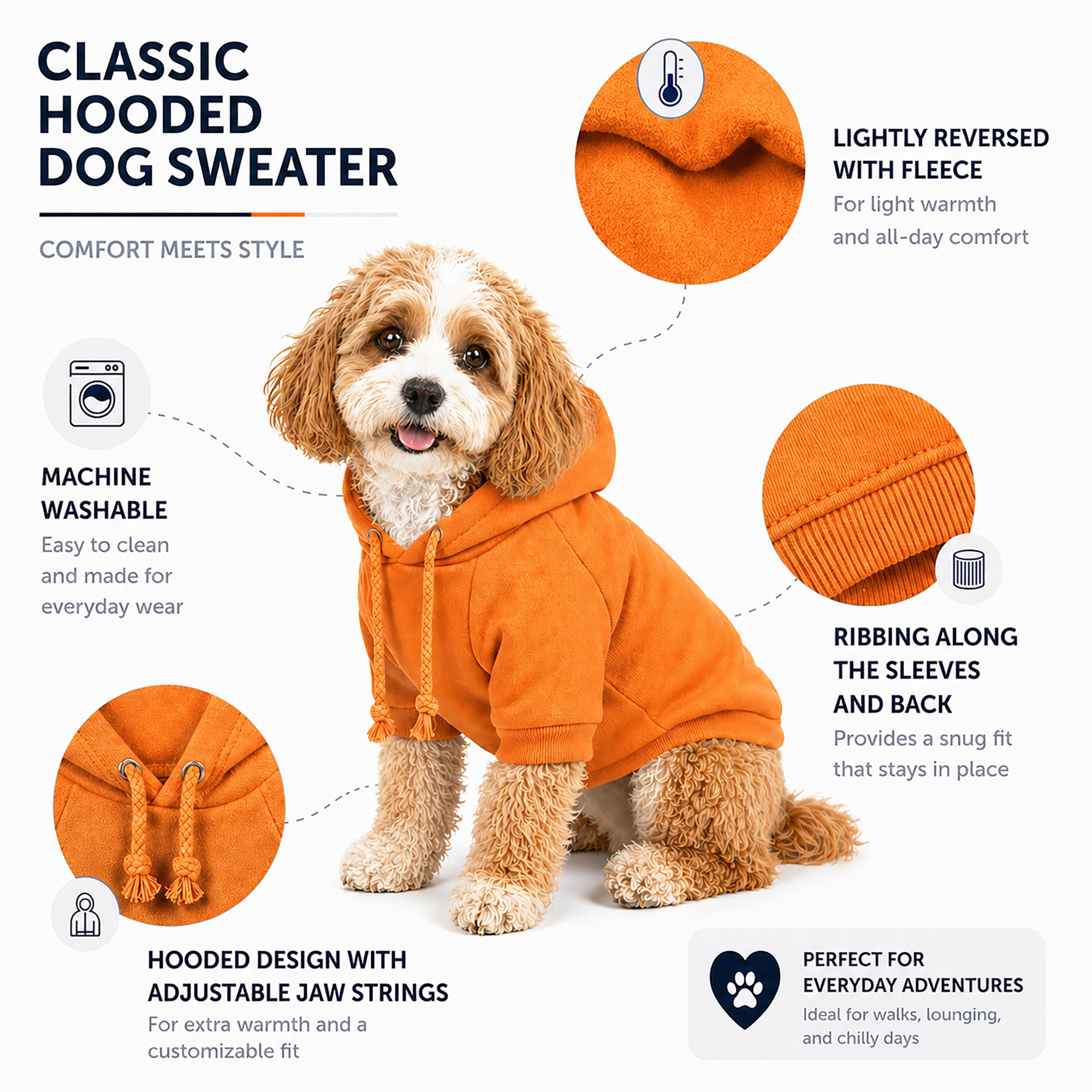 Pet Life ® 'American Classic' Fashion Plush Cotton Hooded Dog Sweater - Orange - Image 3