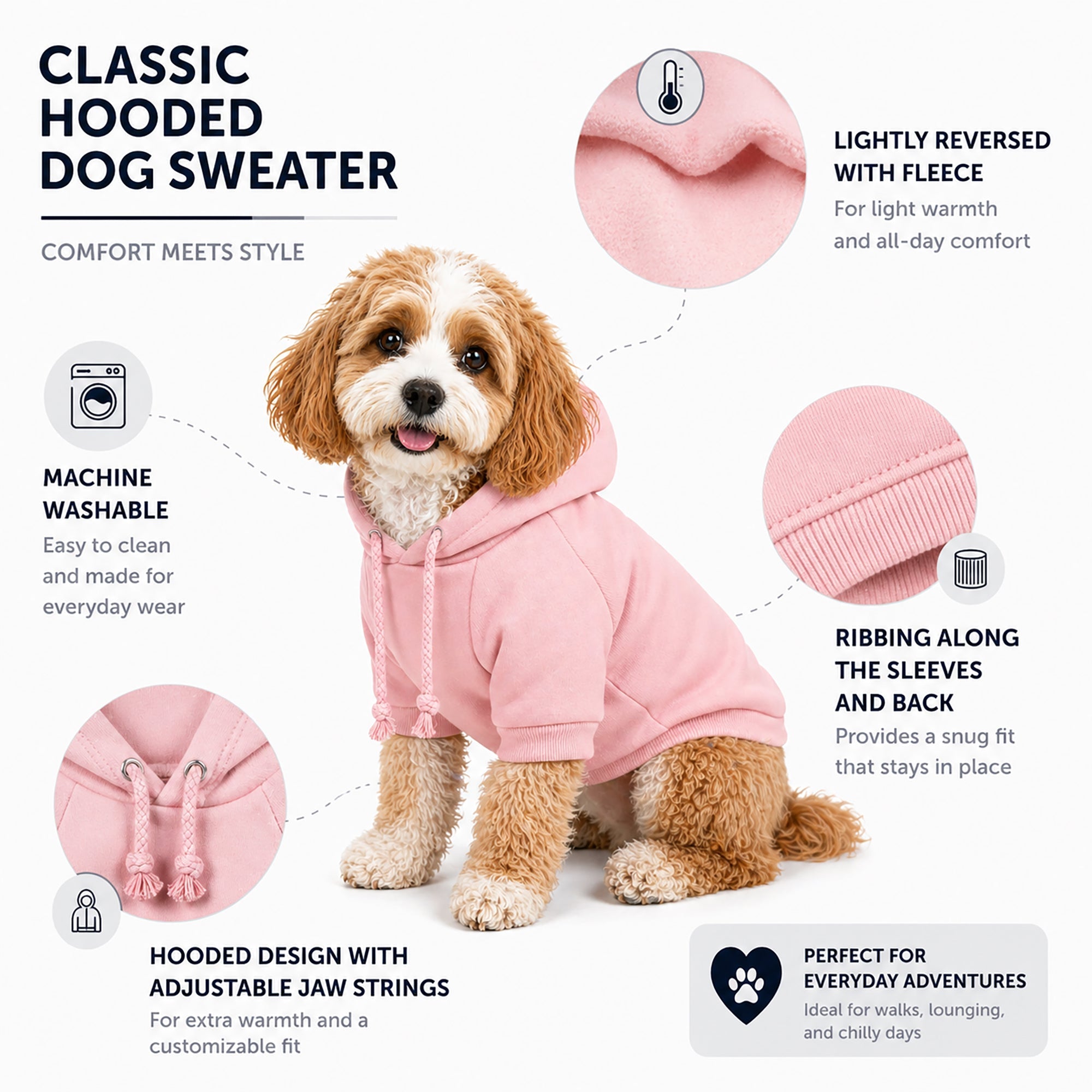 Pet Life ® 'American Classic' Fashion Plush Cotton Hooded Dog Sweater - Pink - Image 3