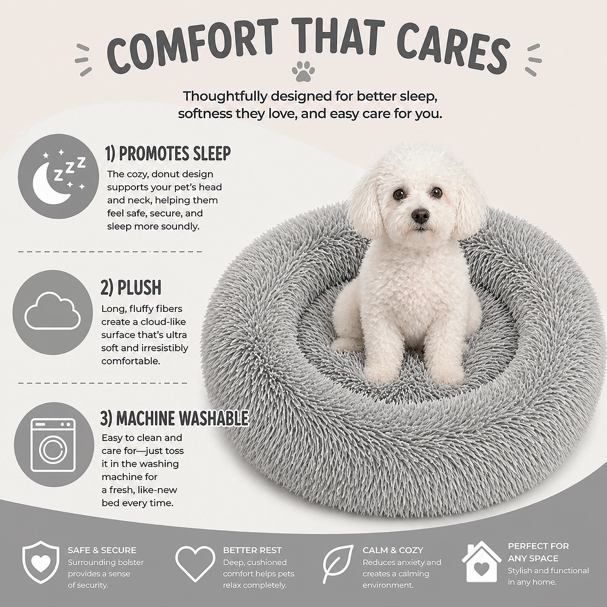 Pet Life ® 'Nestler' High-Grade Plush and Soft Rounded Pet Bed - Gray - Image 3