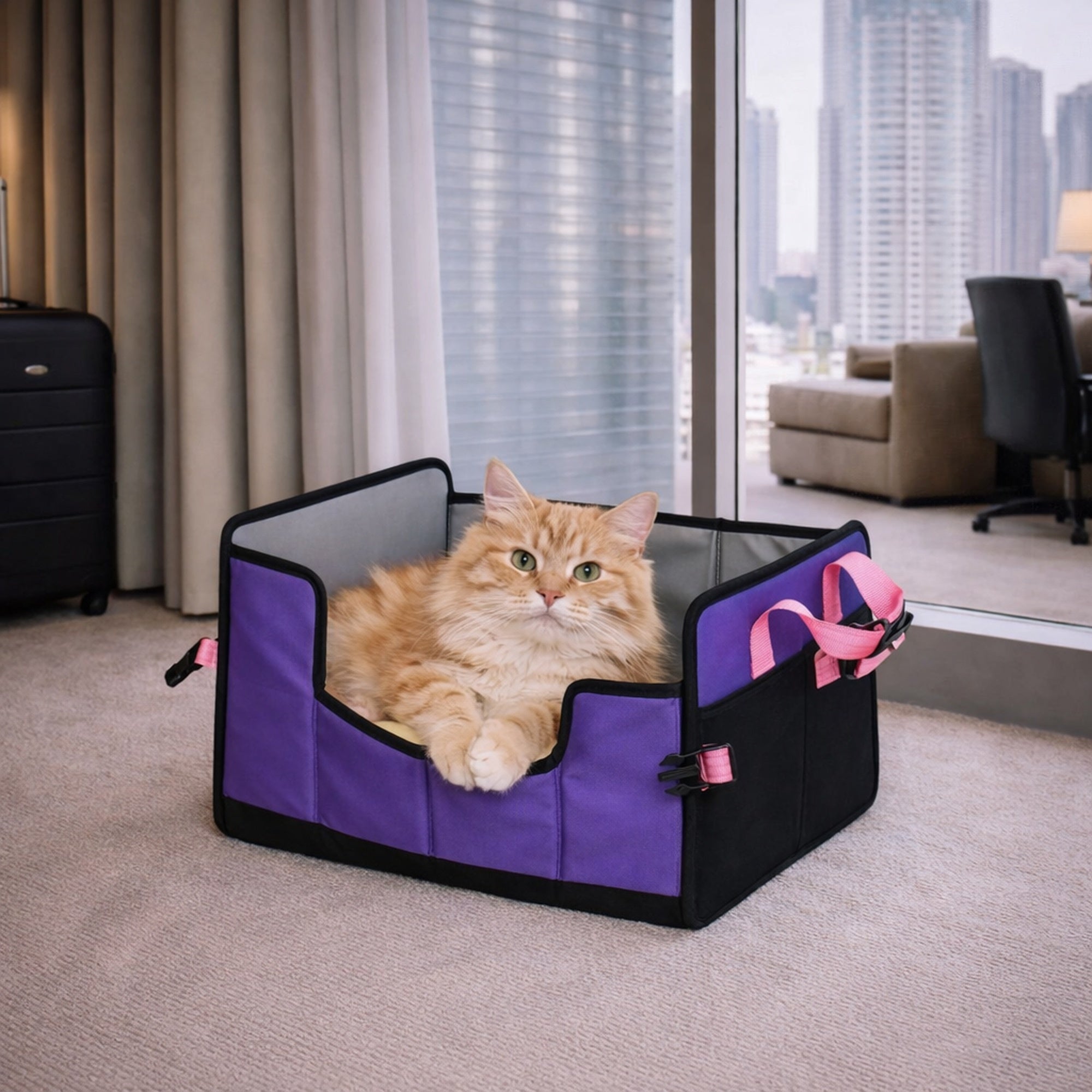 Pet Life ® 'Travel-Nest' Folding Travel Cat and Dog Bed - Purple, Pink - Image 6