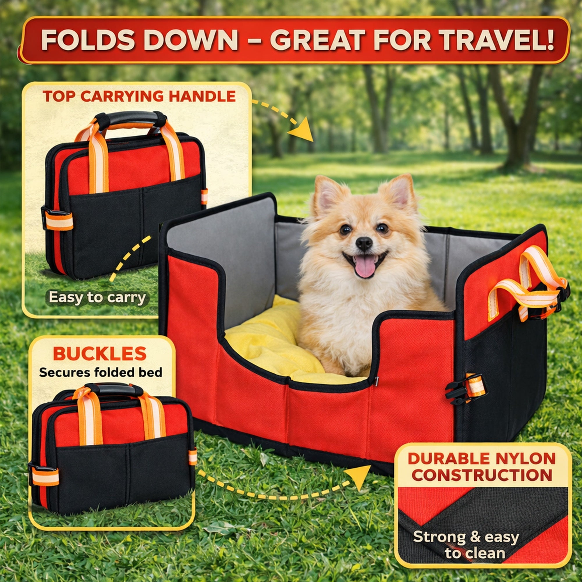 Pet Life ® 'Travel-Nest' Folding Travel Cat and Dog Bed - Red - Image 3