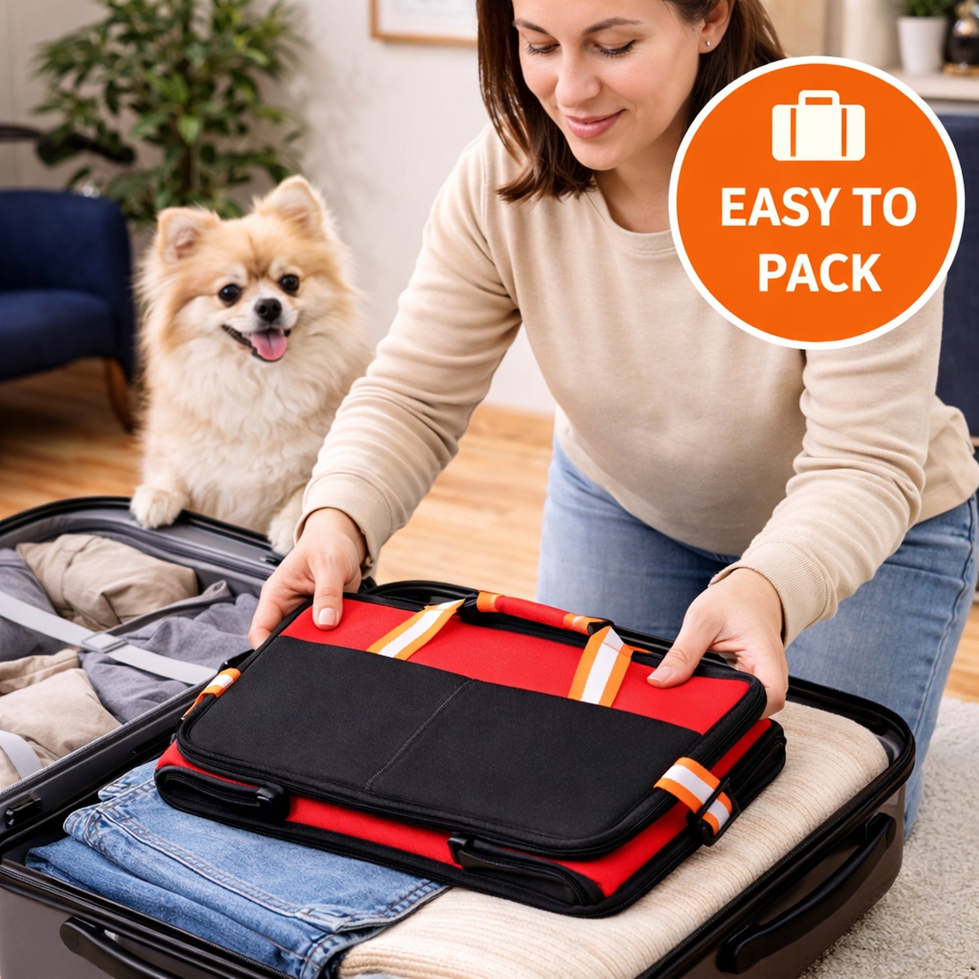 Pet Life ® 'Travel-Nest' Folding Travel Cat and Dog Bed - Red - Image 5