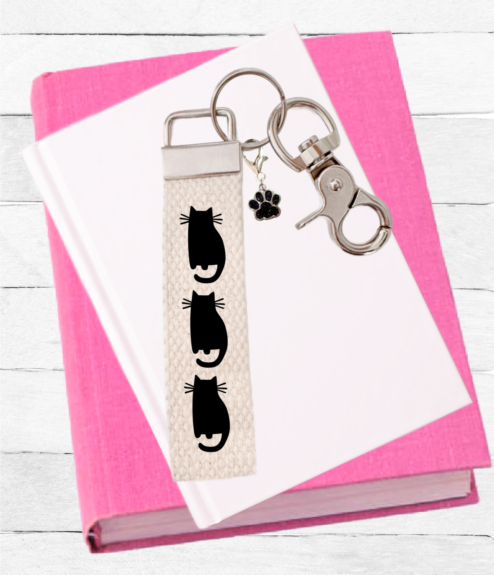 Keychain, Key chain, Cat Mom, Pet Lover Gift, Key Fob, with Removable Charm, Wristlet